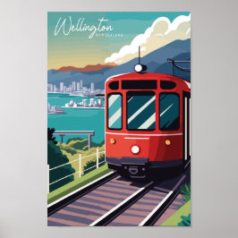 Wellington Nieuw-Zeeland vintage reisillustratie Poster