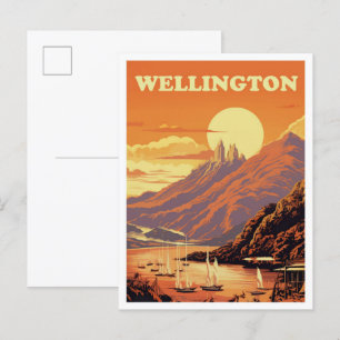 Wellington Nieuw-Zeeland Vintage Travel Illustrati Briefkaart