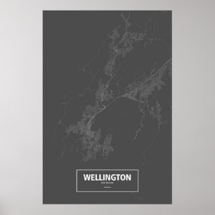 Wellington, Nieuw-Zeeland (wit op zwart) Poster