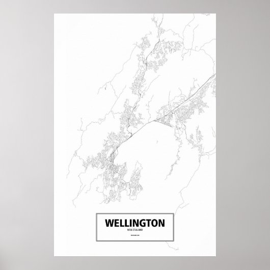 Wellington, Nieuw-Zeeland (zwart op wit) Poster (Voorkant)