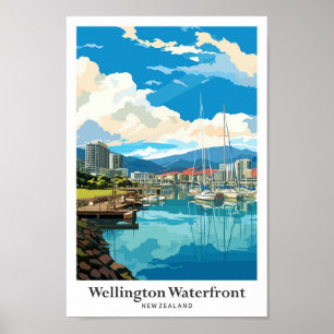 Wellington Waterfront Nieuw-Zeeland Reizen Vintage Poster