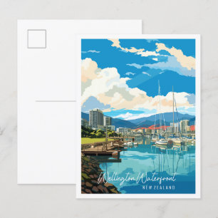 Wellington Waterfront Nieuw-Zeeland vintage reizen Briefkaart