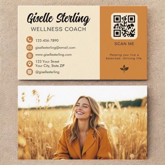 Wellness Coach Geel Sinaasappel QR Code Foto Visitekaartje