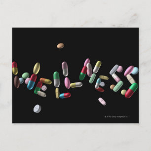 "WELLNESS", geschreven met pillen Briefkaart