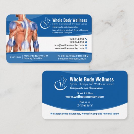 Wellness, handtherapie, sportmassage, medisch visitekaartje (Voorkant / Achterkant)