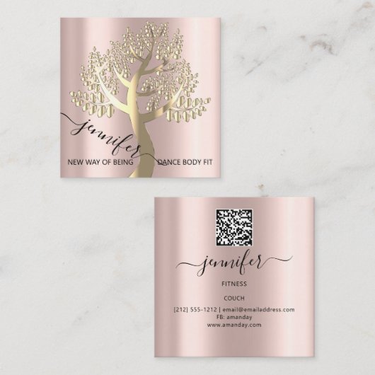 Wellness SPA Couch QRCODE Roos Tree of Live Vierkante Visitekaartje (Voorkant / Achterkant)
