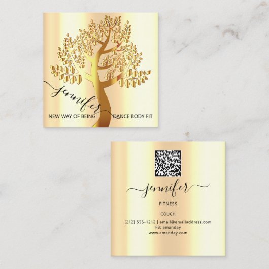 Wellness SPA Couch Tree of Live Gold QR Code Vierkante Visitekaartje (Voorkant / Achterkant)