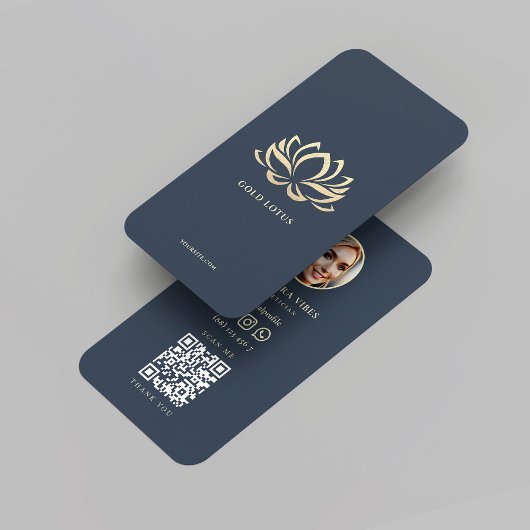 Wellness Therapeut Donker Blauw Goud Lotus Visitekaartje