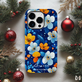 Wellness Vibrant Floral Elegance Blauw & Oranje Case-Mate iPhone 14 Pro Hoesje
