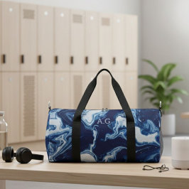 Wellness Waters Duffle Bag - Navy Marble Fluid Art Plunjezak