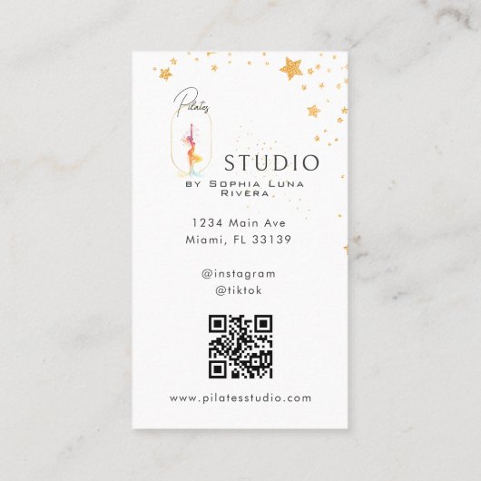 Wellness Yoga Beauty Studio Gold Stars QR Code Visitekaartje (Achterkant)