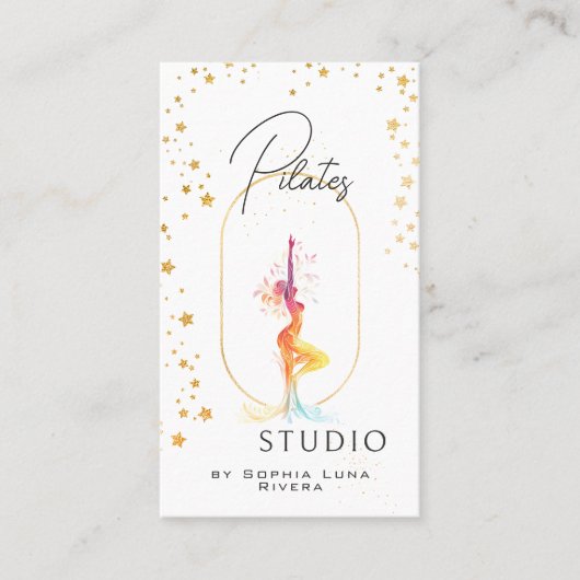Wellness Yoga Beauty Studio Gold Stars QR Code Visitekaartje (Voorkant)