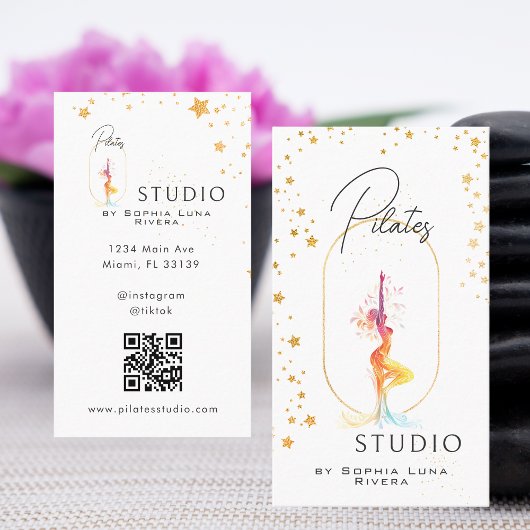 Wellness Yoga Beauty Studio Gold Stars QR Code Visitekaartje