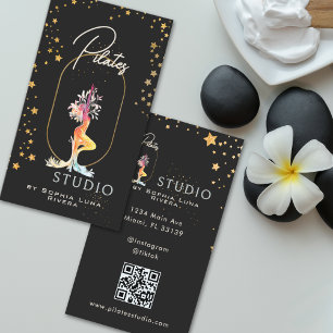 Wellness Yoga Studio Gouden Sterren Zwarte QR-code Visitekaartje