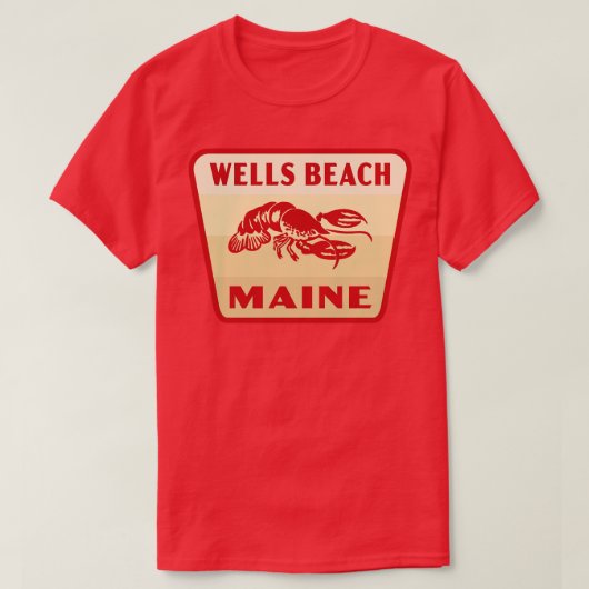 Wells Beach Maine Retro Badge Tan T-shirt (Design voorkant)