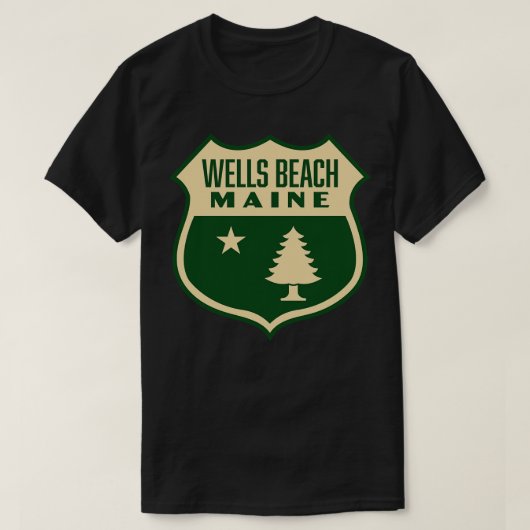 Wells Beach Maine Retro Pine Tree Shield Tan T-shirt (Design voorkant)