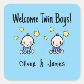 Welome Twin Boys!, Blue, Personalized Twin Babies  Vierkante Sticker (Voorkant)