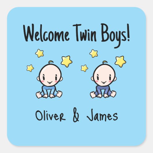 Welome Twin Boys!, Blue, Personalized Twin Babies  Vierkante Sticker (Voorkant)