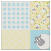 Wels faux patchwork blauw geel geruit stof (Close Up)