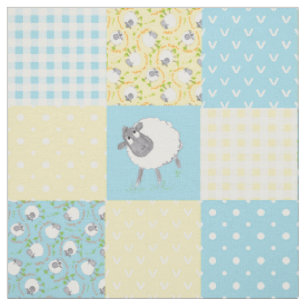 Wels faux patchwork blauw geel geruit stof