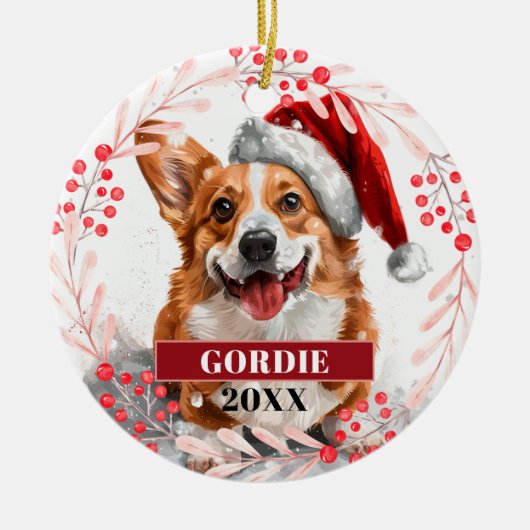 Welse Corgi-hond in Kerstman-muts Kerstornament Keramisch Ornament (Voorkant)