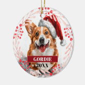 Welse Corgi-hond in Kerstman-muts Kerstornament Keramisch Ornament (Links)