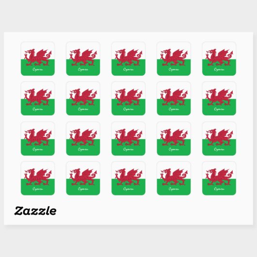 Welse vlag, embleem & Wales vakantie / sport Vierkante Sticker (Vel)
