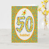 Welsh 50th Birthday Kaart, Oranje Pot Marigolds Kaart (Gele Bloem)