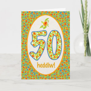 Welsh 50th Birthday Kaart, Oranje Pot Marigolds Kaart