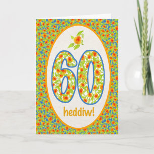 Welsh 60th Birthday Kaart, Oranje Pot Marigolds Kaart