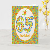 Welsh 65e verjaardag Kaart, Oranje pot goudsbloeme Kaart (Gele Bloem)