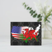 Welsh American Flags Map Briefkaart (Staand voorkant)