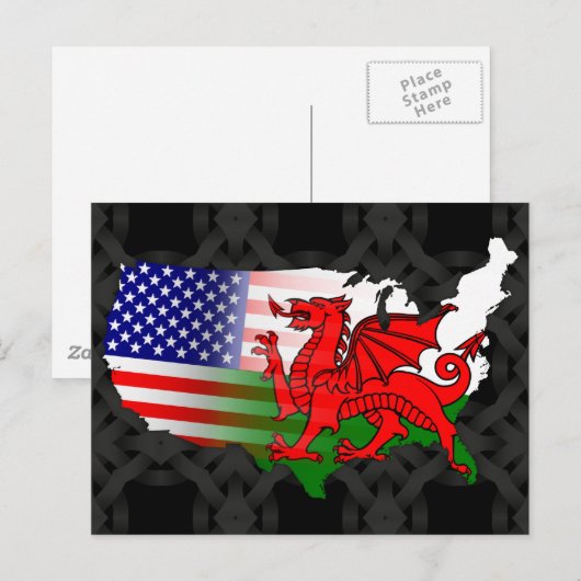 Welsh American Flags Map Briefkaart (Voorkant / Achterkant)