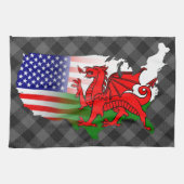 Welsh American Flags Map Tea Towel Theedoek (Horizontaal)