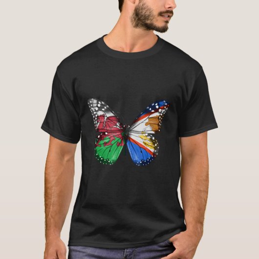 Welsh American Samoan Flag Butterfly T-shirt (Voorkant)