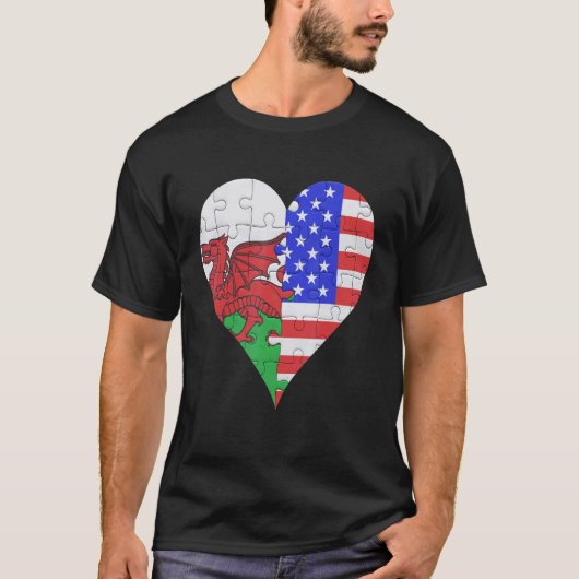 Welsh Amerikaanse vlag hart T-shirt (Voorkant)