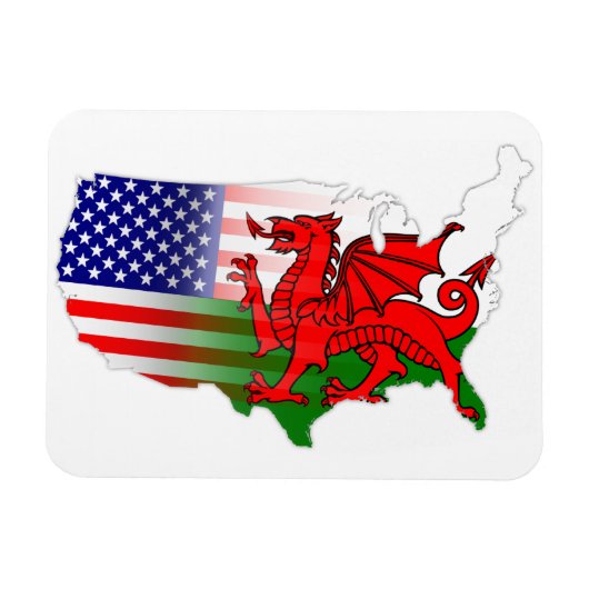 Welsh Amerikaanse vlaggen kaart Flexi magneet (Horizontaal)