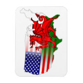 Welsh Amerikaanse vlaggen kaart Flexi magneet (Verticaal)