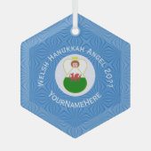 Welsh Angel Chanoeka Vlag gepersonaliseerd Glas Ornament (Voorkant)