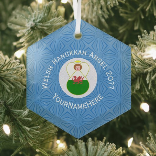 Welsh Angel Chanoeka Vlag gepersonaliseerd Glas Ornament (Insitu)