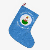 Welsh Angel Chanoeka Vlag gepersonaliseerd Grote Kerstsok (Voorkant (Hangend))