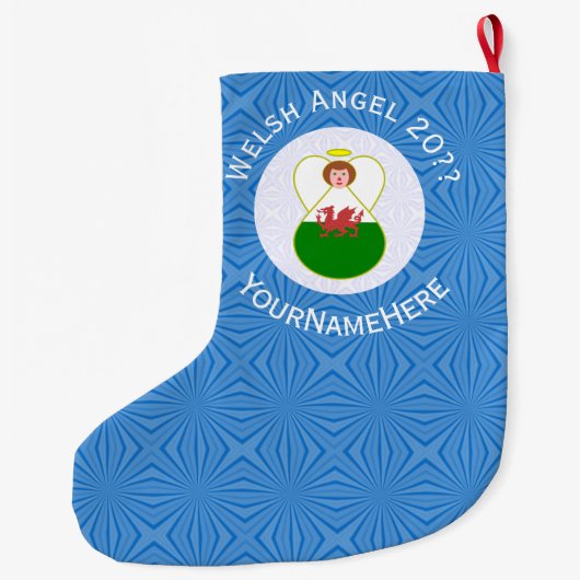 Welsh Angel Chanoeka Vlag gepersonaliseerd Grote Kerstsok (Achterkant)