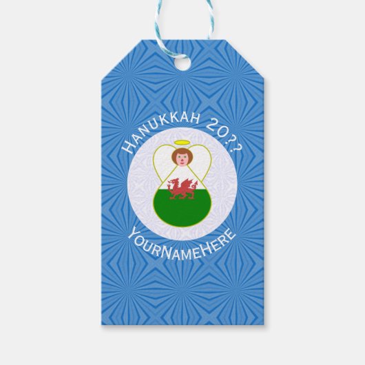 Welsh Angel Hanukkah Flag Personalized Cadeaulabel (Voorkant)