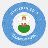 Welsh Angel Hanukkah Flag Personalized  Ronde Sticker (Voorkant)