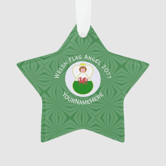 Welsh Angel Kerstvlag gepersonaliseerd Ornament (voorkant)