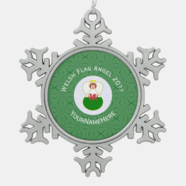 Welsh Angel Kerstvlag gepersonaliseerd Tin Sneeuwvlok Ornament