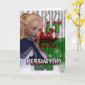 Welsh Birthday Kaart, Penblwydd Hapus 14 Kaart (Gele Bloem)