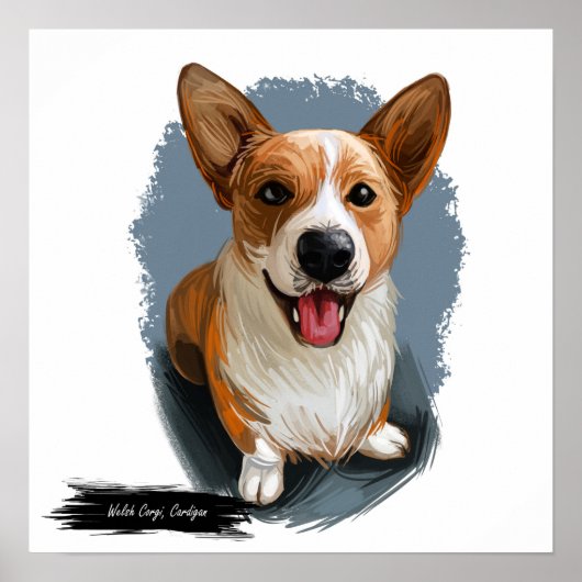 Welsh Cardigan Corgi Dog Portret | Wandafdrukken Poster (Voorkant)