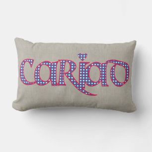 Welsh Cariad Gingham Text Design on Faux Burlap Kussen
