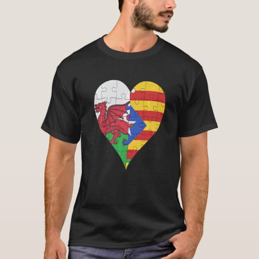 Welsh Catalaanse Vlag Hart T-shirt (Voorkant)